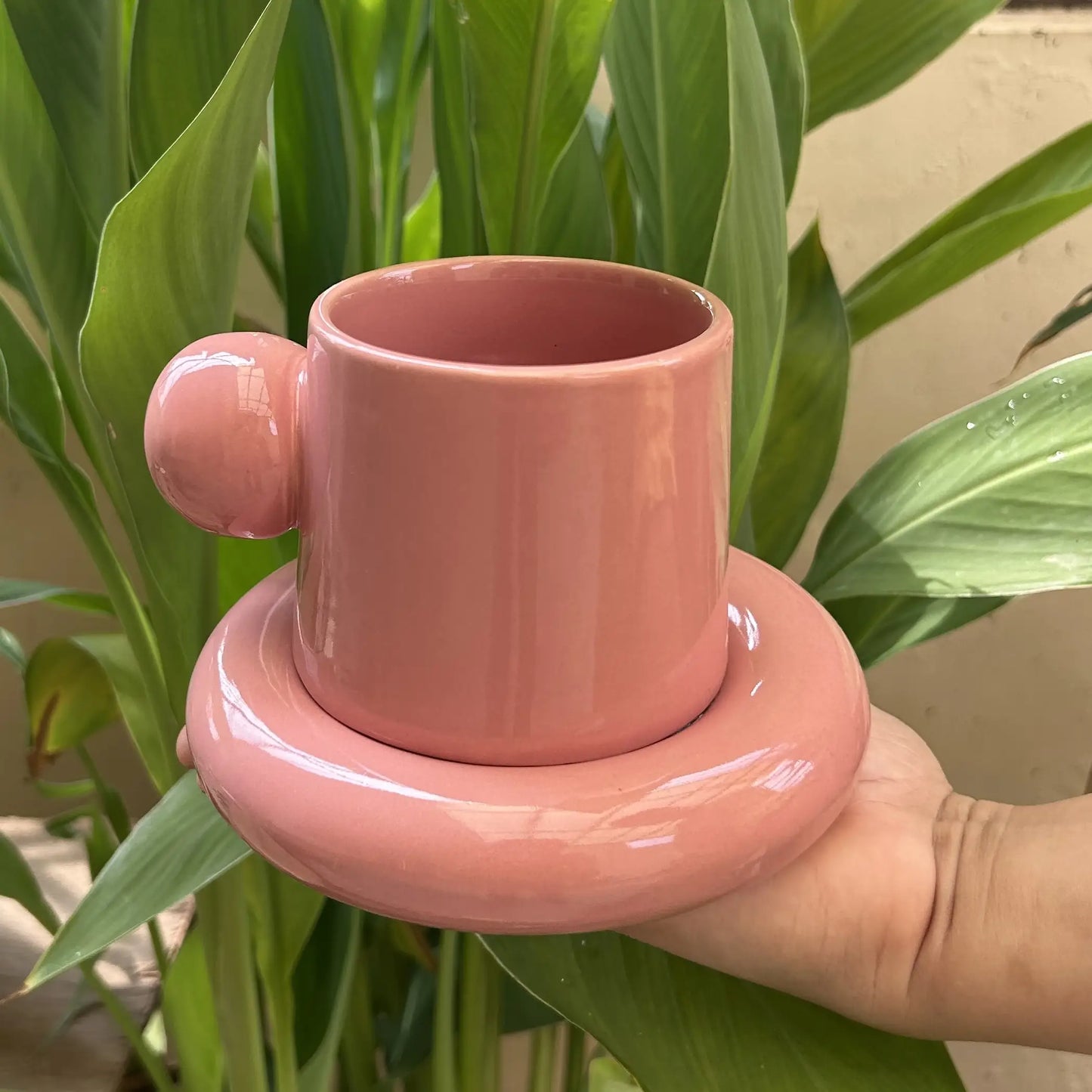 Bold Pink Knob Cup & Saucer Set