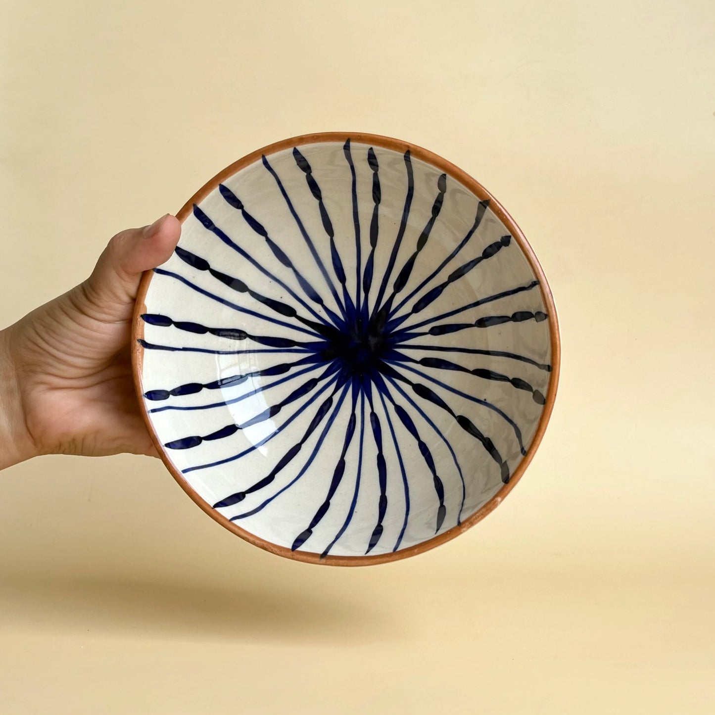 hand painted blue strip bowl