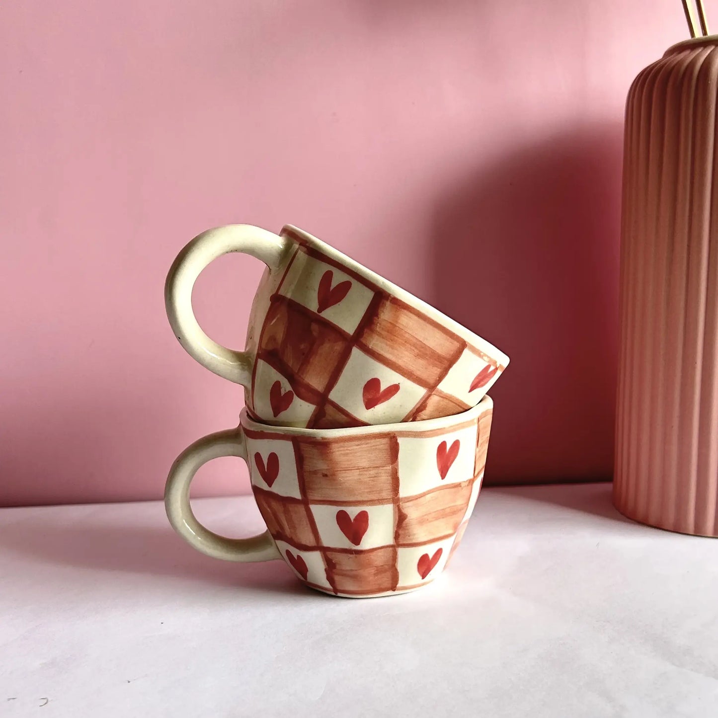 Checked Heart Ceramic Mug