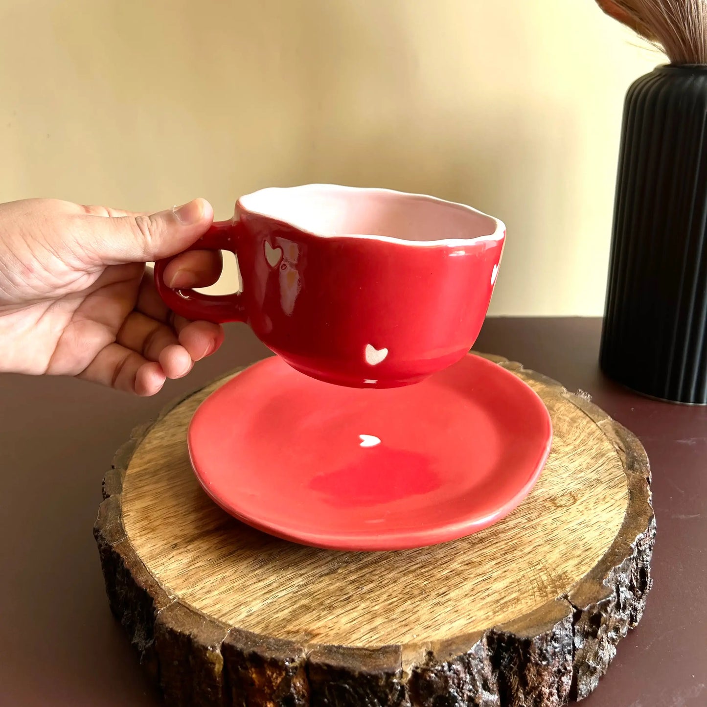 Red Heart Cappuccino Cup and Saucer