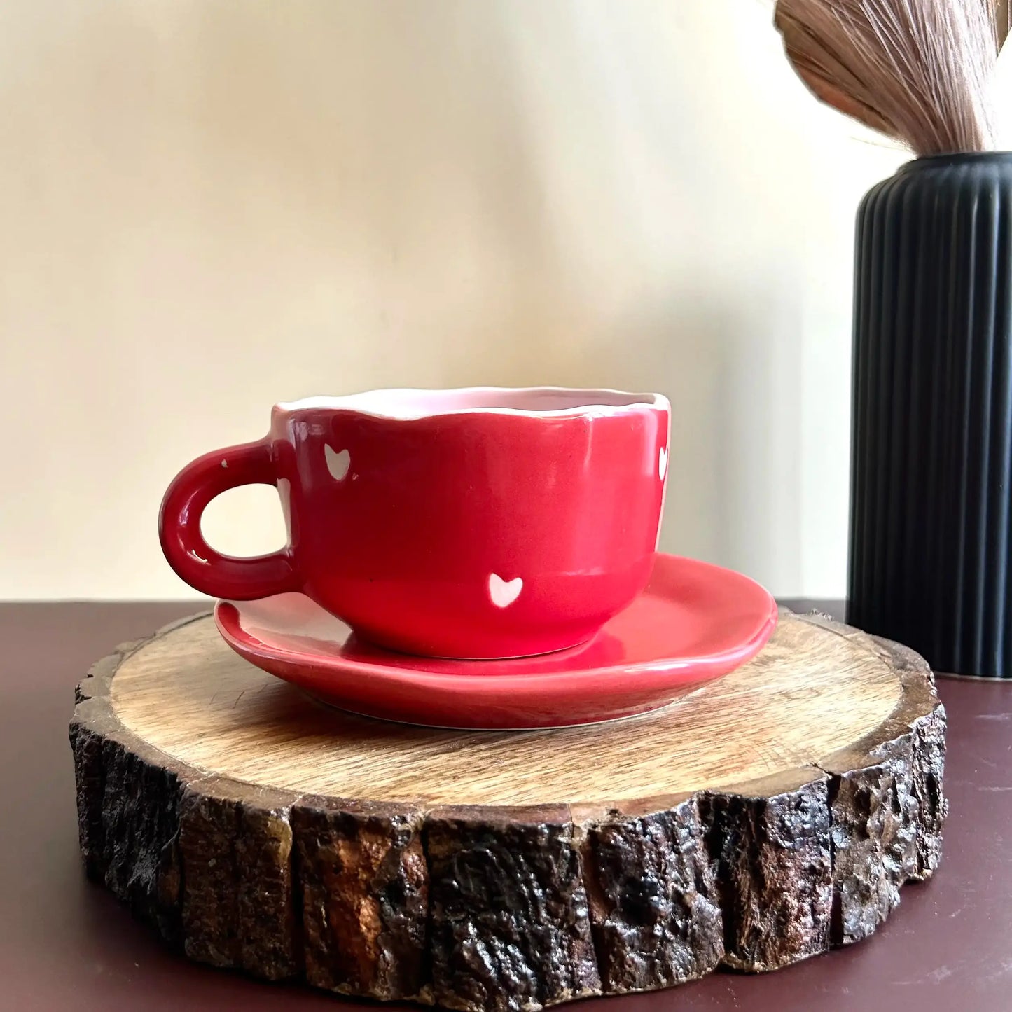 Red Heart Cappuccino Cup and Saucer