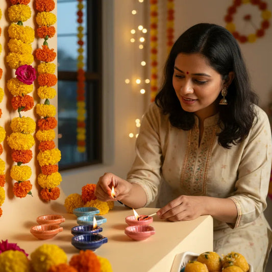 Ceramic Swastik Diya Combo