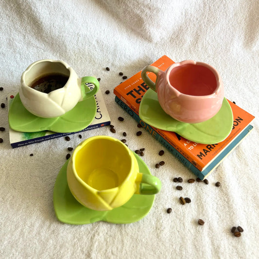 Lotus Tulip Ceramic Cup and Saucer Set
