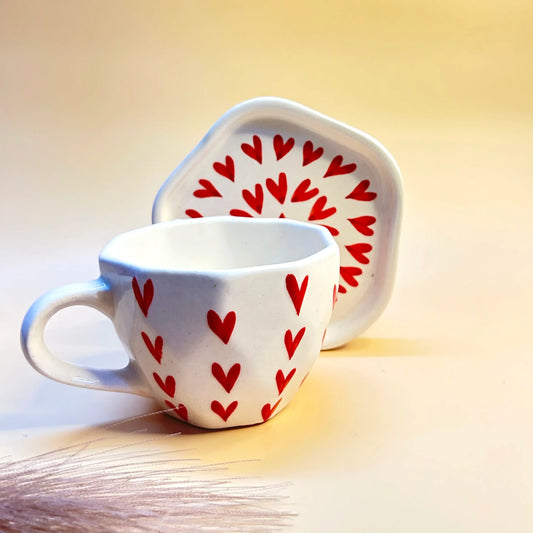 Hand-Painted Heart Mug & Dessert Plate Set