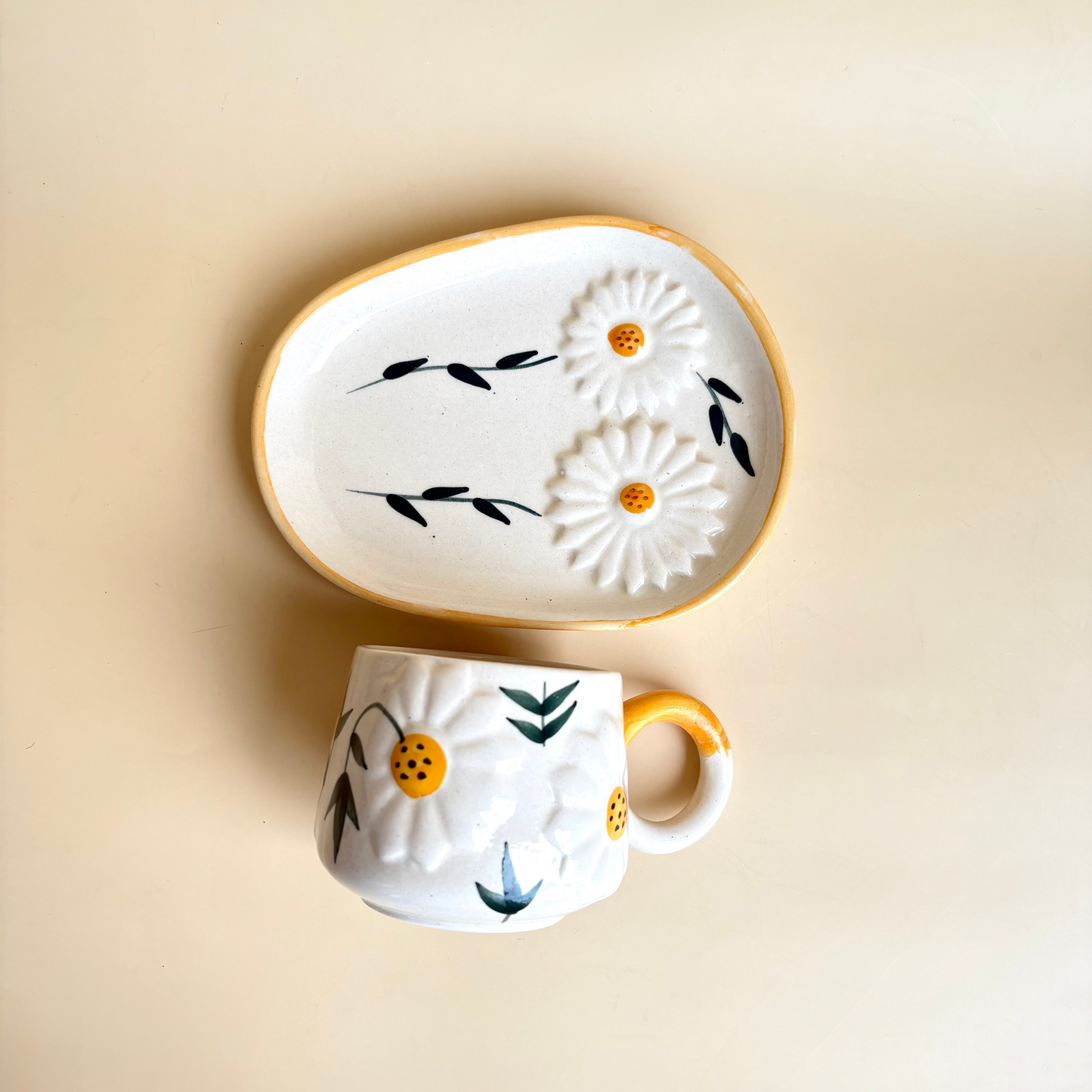 sunflower mug and plate set