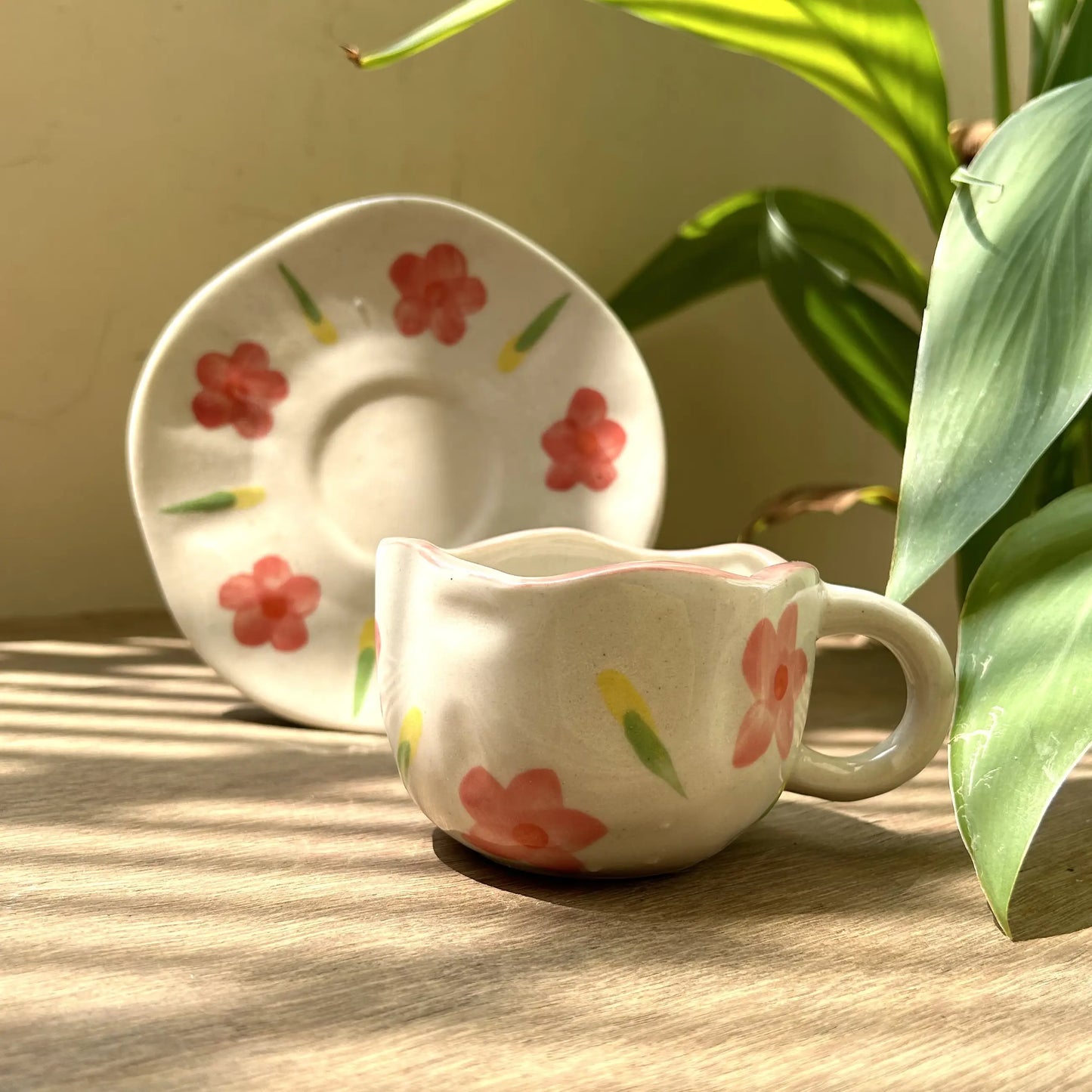 White Pink Blossom Cup and Saucer Set