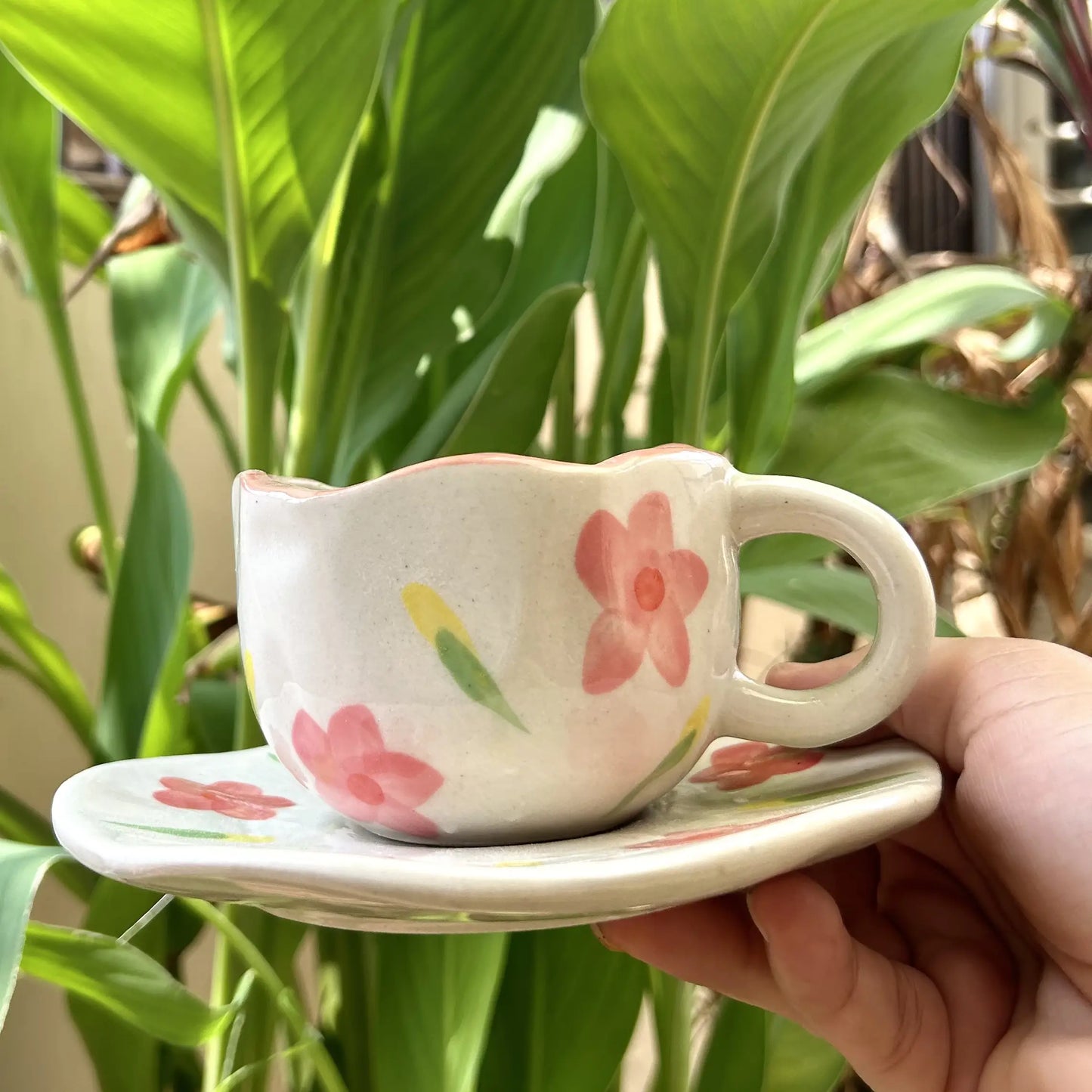 White Pink Blossom Cup and Saucer Set