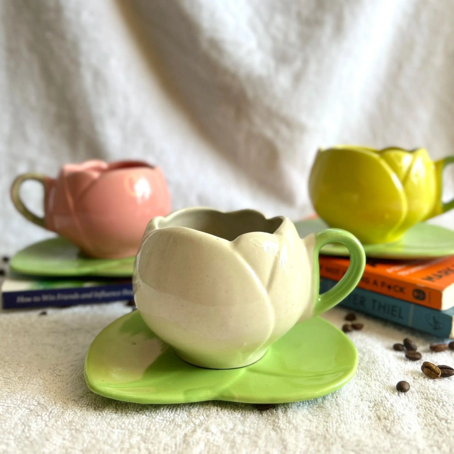Lotus Tulip Ceramic Cup and Saucer Set