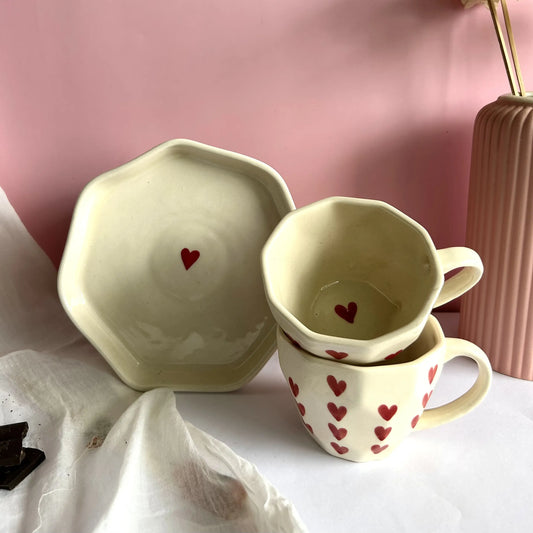 Love Combo – 2 Heart Mugs & Matching Ceramic Plate