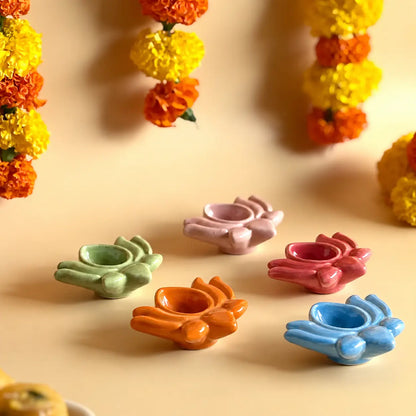 Ceramic Lotus Diya (Set of 5)