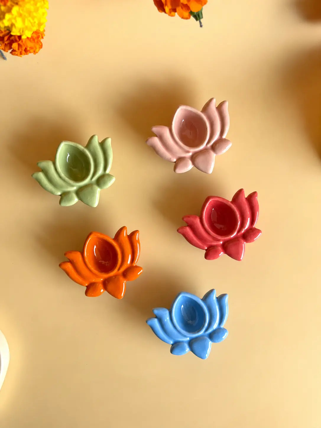 Ceramic Lotus Diya (Set of 5)