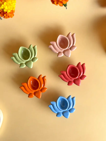 Ceramic Lotus Diya (Set of 5)