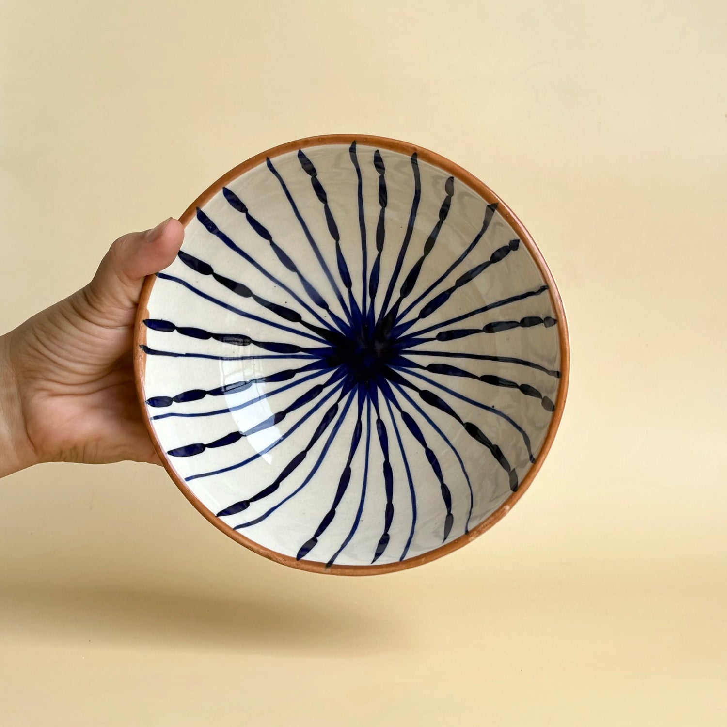 hand painted blue strip bowl