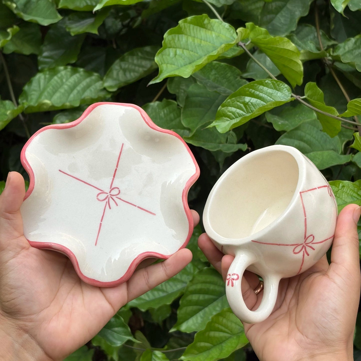 Ceramics Bow Cup and Saucer Set