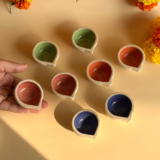 Ceramic Colourful Diya Combo