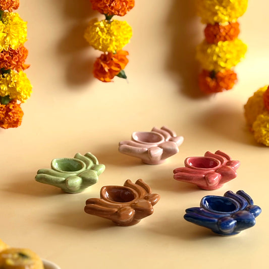 Ceramic Lotus Diya (Set of 5)