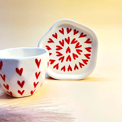 Hand-Painted Heart Mug & Dessert Plate Set