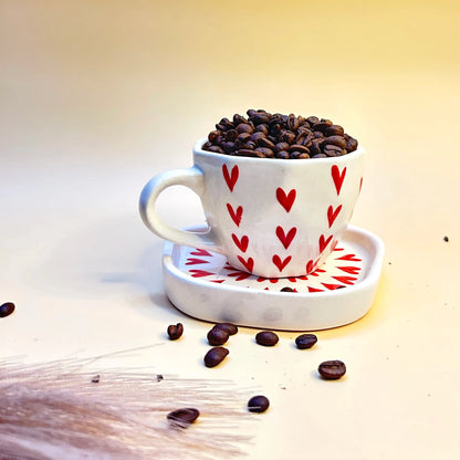 Hand-Painted Heart Mug & Dessert Plate Set