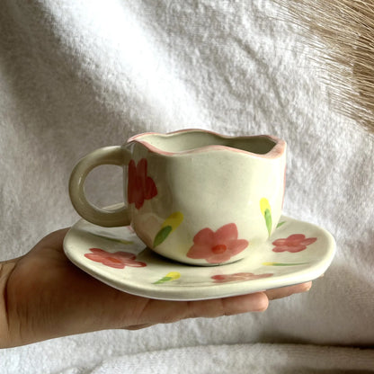 White Pink Blossom Cup and Saucer Set
