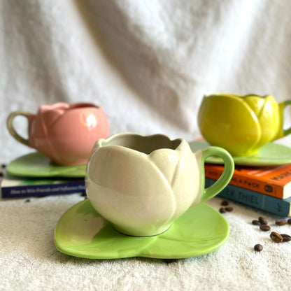 Lotus Tulip Ceramic Cup and Saucer Set